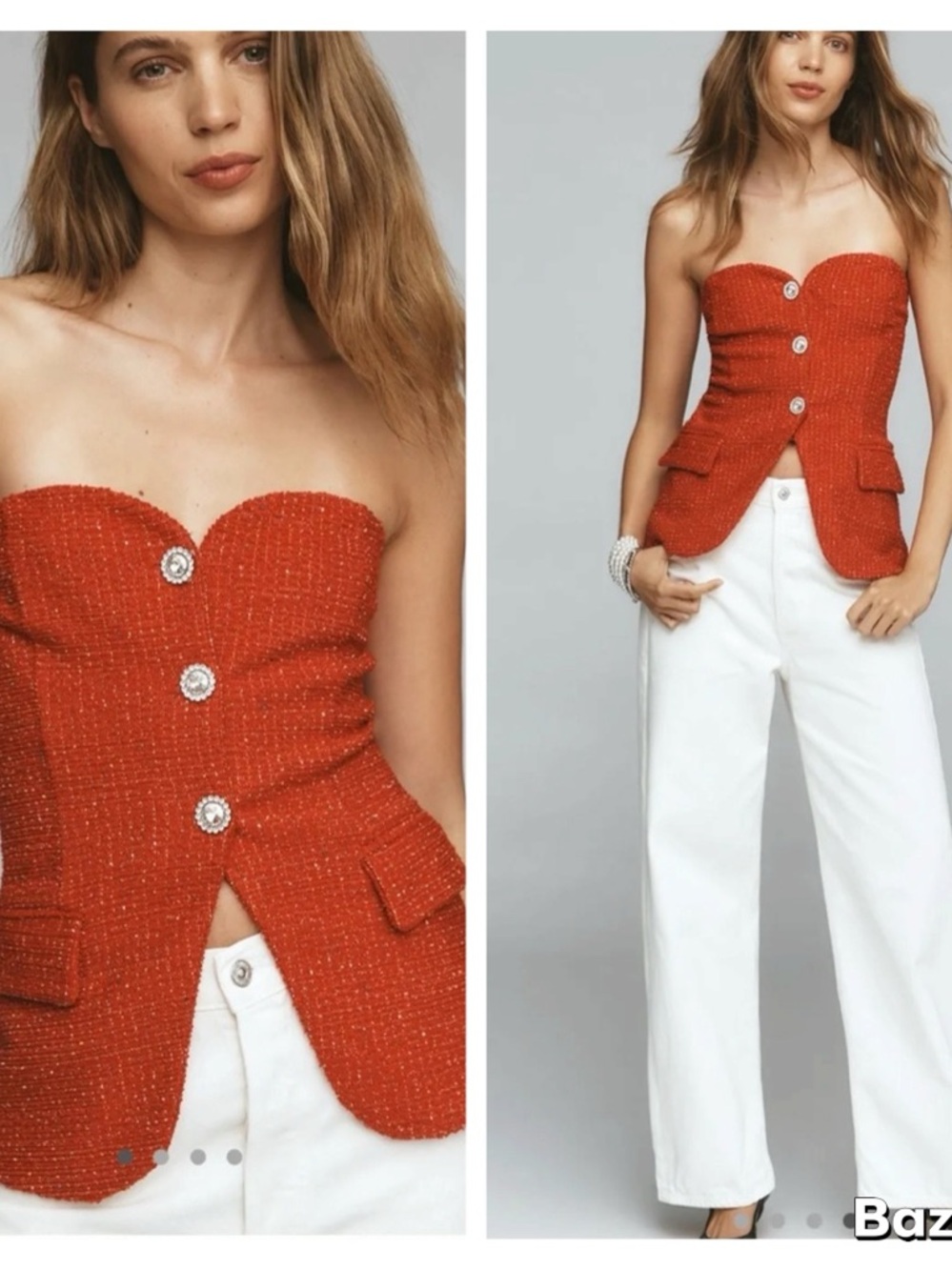 NWT Anthropologie Maeve Red Tweed Strapless Sweetheart Top Sz S - Picture 10 of 11